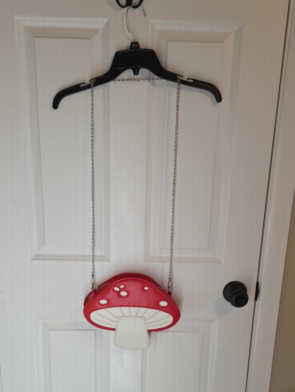 Red Mushroom Crossbody Bag with Silver Chain